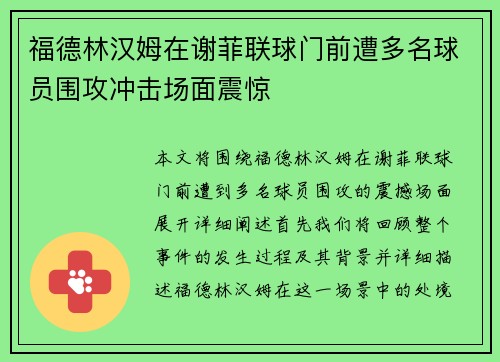 福德林汉姆在谢菲联球门前遭多名球员围攻冲击场面震惊